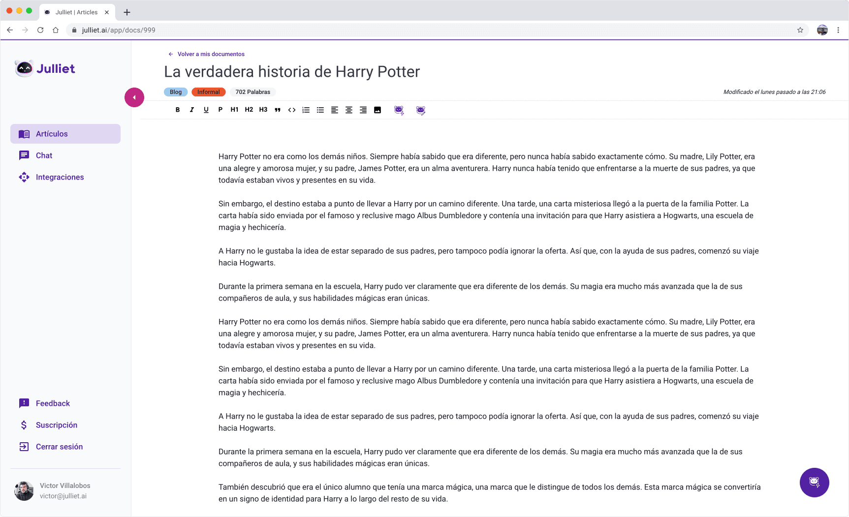 Julliet.ai Screenshot